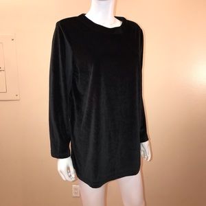 Black Velvet Tunic Top Size M Oversized Long Sleeve Relaxed Fit Elegant Goth